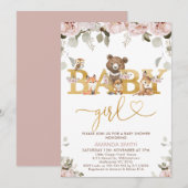 Filles Boho Floral Woodland Baby shower Invitation (Devant / Derrière)