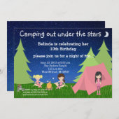 Filles Camping Invitation d'anniversaire (Devant / Derrière)