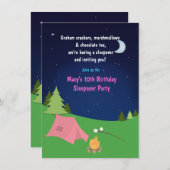 Filles Camping Sleepover Invitation de fête d'anni (Devant / Derrière)