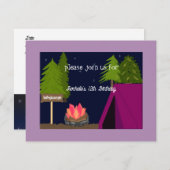 Filles Camping Sleepover Invitation de fête d'anni (Devant / Derrière)