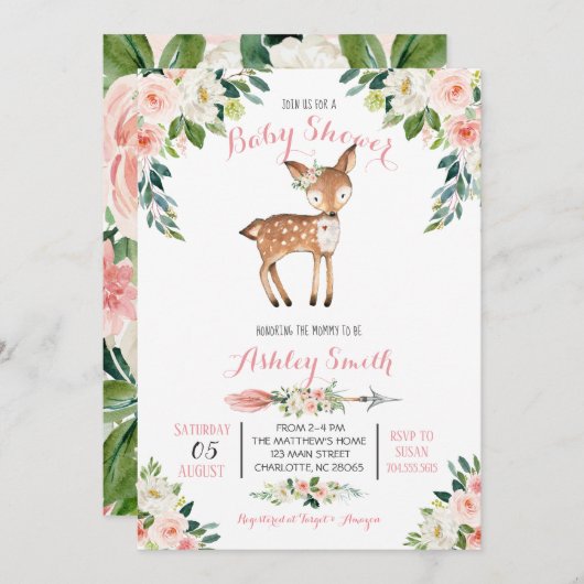 Filles Cerf de Bois Bébé Douche Invitations (Devant / Derrière)