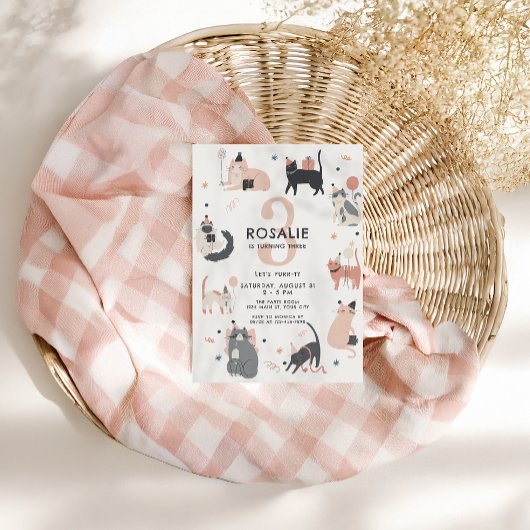 Filles Chat Thème Anniversaire Invitation