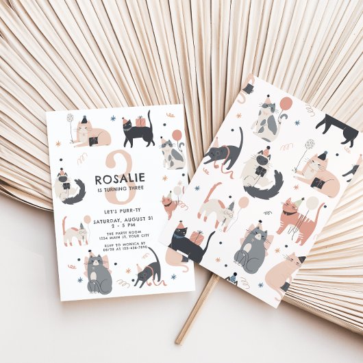 Filles Chat Thème Anniversaire Invitation