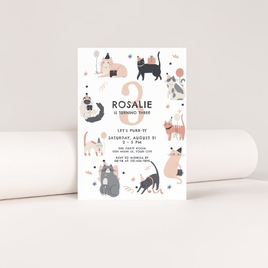 Filles Chat Thème Anniversaire Invitation