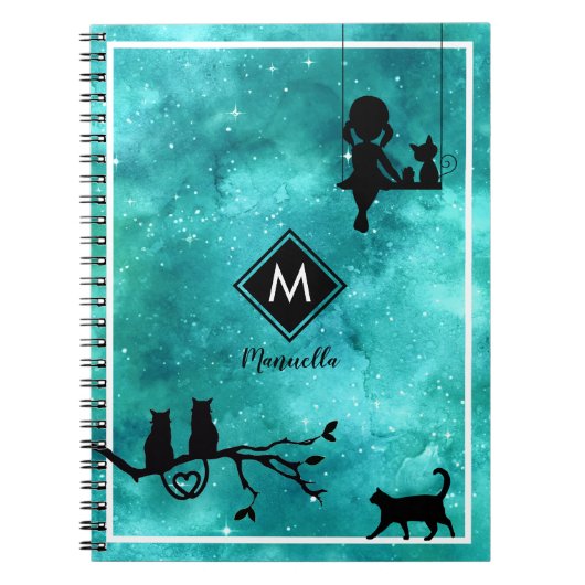 Filles chats et Carnet de monogramme Galaxy (Devant)