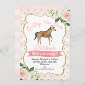 Filles Cheval Floral Invitation Anniversaire (Devant / Derrière)