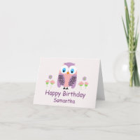 Filles Chouette violette Carte d'anniversaire