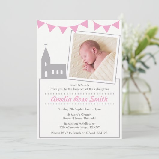 Filles Christening/Baptême Invitation (Debout devant)