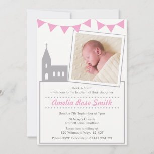 Filles Christening/Baptême Invitation