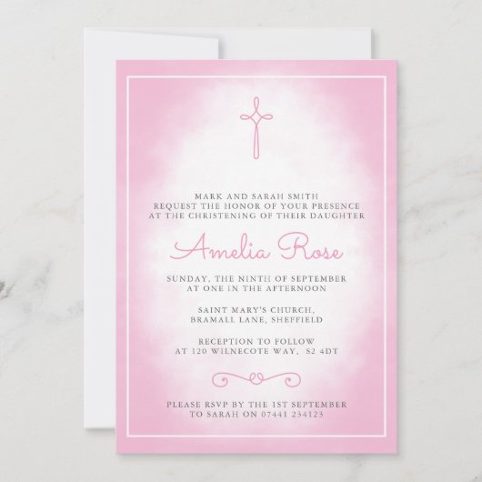 Filles Christening/Baptême Invitation (Devant)