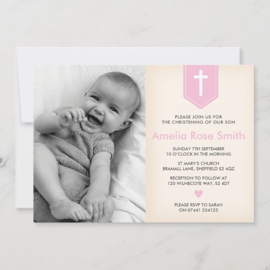 Filles Christening/Baptême Invitation (Devant)
