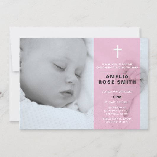 Filles Christening/Baptême Invitation (Devant)