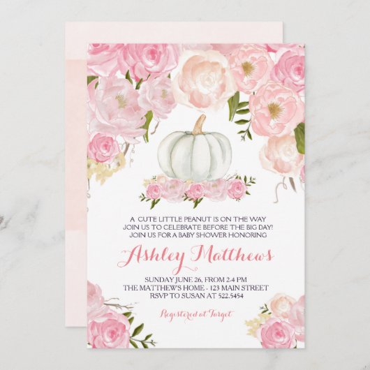 Filles citrouille bébé bébé douche Invitations (Devant / Derrière)