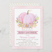 Filles Citrouille rose Baby Shower Invitations (Devant / Derrière)