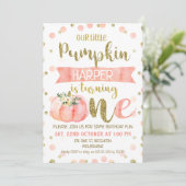 Filles Citrouille rose première invitation anniver (Debout devant)