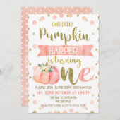 Filles Citrouille rose première invitation anniver (Devant / Derrière)