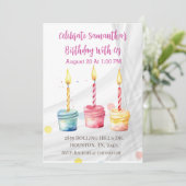 Filles Coupe d'aquarelle gâteaux Invitation d'anni (Debout devant)