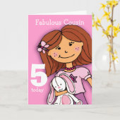 Filles Cousin 5e anniversaire carte girlie rose (Fleur jaune)
