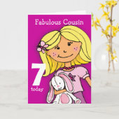 Filles Cousin 7e anniversaire carte girlie violet (Fleur jaune)