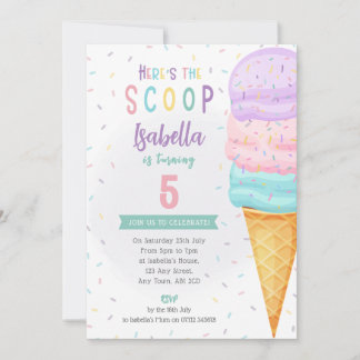 Filles Crème glacée Cone Invitation - Pink Purple
