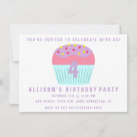 Filles Cupcake Quatre 4e anniversaire Invitation d