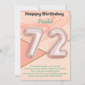 Filles de 72 ans Bonne carte d'anniversaire (Dos)