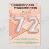 Filles de 72 ans Bonne carte d'anniversaire (Devant / Derrière)