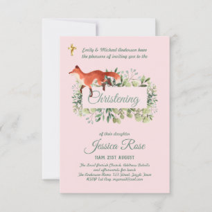 Filles de Fox de bois Christening Invitations Bapt