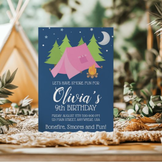 Filles de glamping Invitation de fête d'anniversai