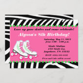Filles de patin Zebra Imprimer Invitation d'annive (Devant / Derrière)