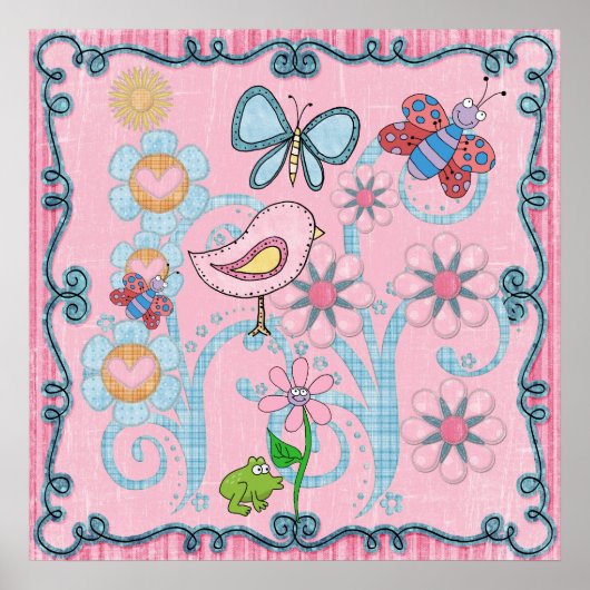 Filles de poster de nursery bébé enfants rose bleu (Devant)