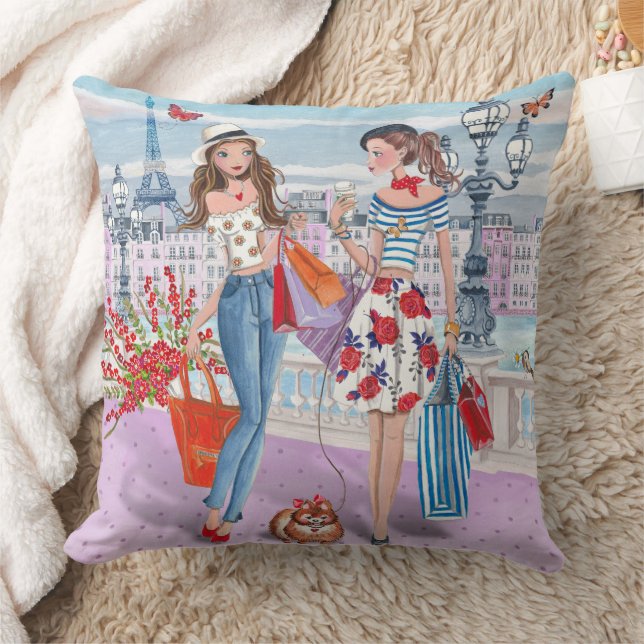 Filles de shopping à Paris | Coussin de jet en cot (Couverture)