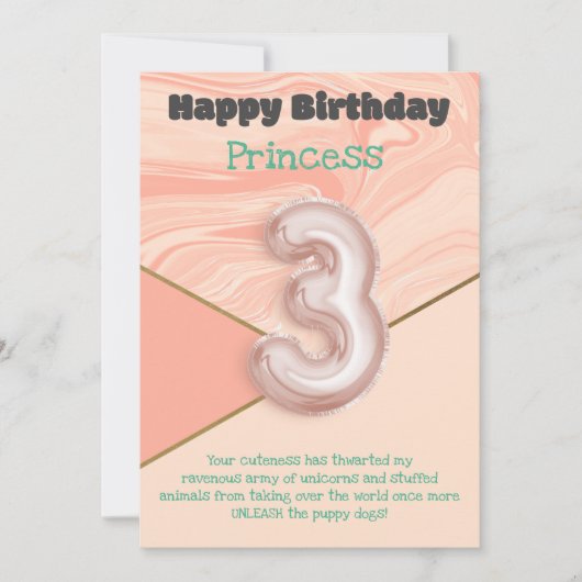 Filles de trois ans Joyeuse carte d'anniversaire (Devant)