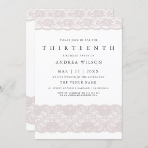Filles Dentelle rose 13e anniversaire Invitation d