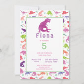Filles Dinosaur T-Rex Invitation fête d'anniversai (Devant)