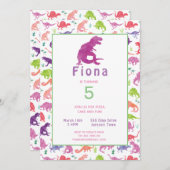 Filles Dinosaur T-Rex Invitation fête d'anniversai (Devant / Derrière)