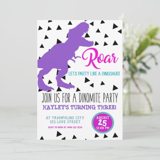 Filles Dinosaure Anniversaire Invitations pour enf (Debout devant)