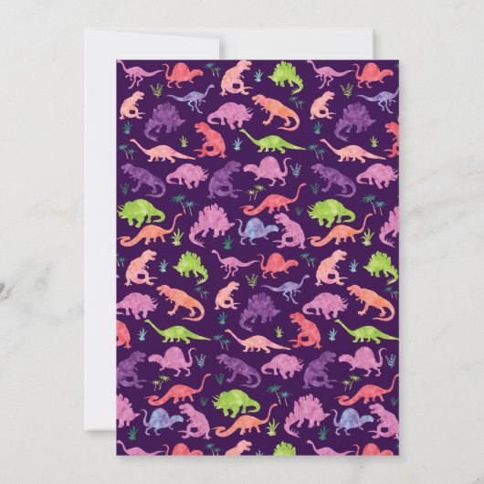 Filles Dinosaure Rose Anniversaire Invitation (Dos)