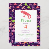 Filles Dinosaure Rose Anniversaire Invitation (Devant / Derrière)