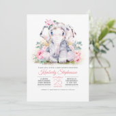 Filles Eléphant Floral Baby shower Invitation (Debout devant)