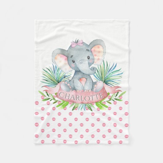 Filles Eléphant Personnalisé Couverture bébé (Devant)