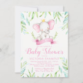 Filles Elephant Princesse Baby Douche Invitations (Devant)