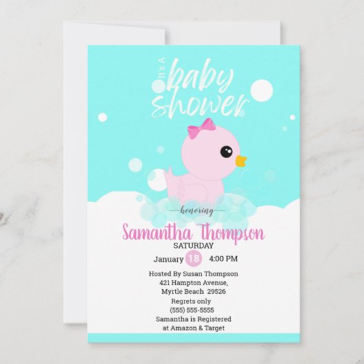 Filles en caoutchouc Ducky Baby Shower Invitations (Devant)
