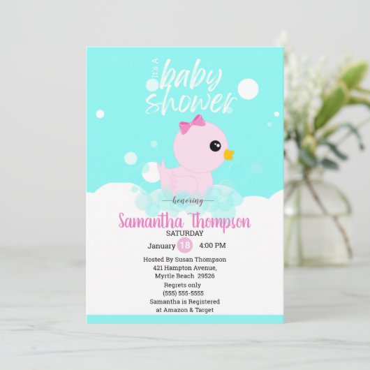 Filles en caoutchouc Ducky Baby Shower Invitations (Debout devant)