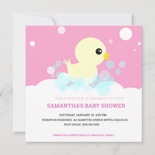 Filles en caoutchouc Ducky Baby Shower Invitations (Devant)