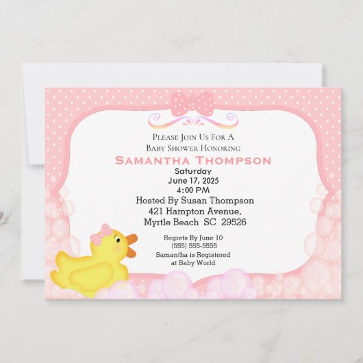 Filles en caoutchouc Ducky Baby Shower Invitations (Devant)