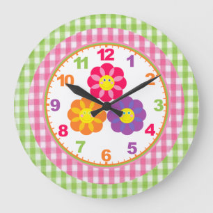 Filles En vichy horloge à fleurs avec des chiffres