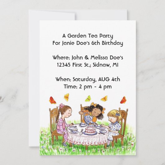 Filles et papillons Invitations au jardin du Tea P (Devant)