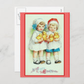 Filles et poupons pour bébés Cartes de Pâques Vint (Devant / Derrière)