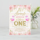 Filles flamingo florale première invitation annive (Debout devant)